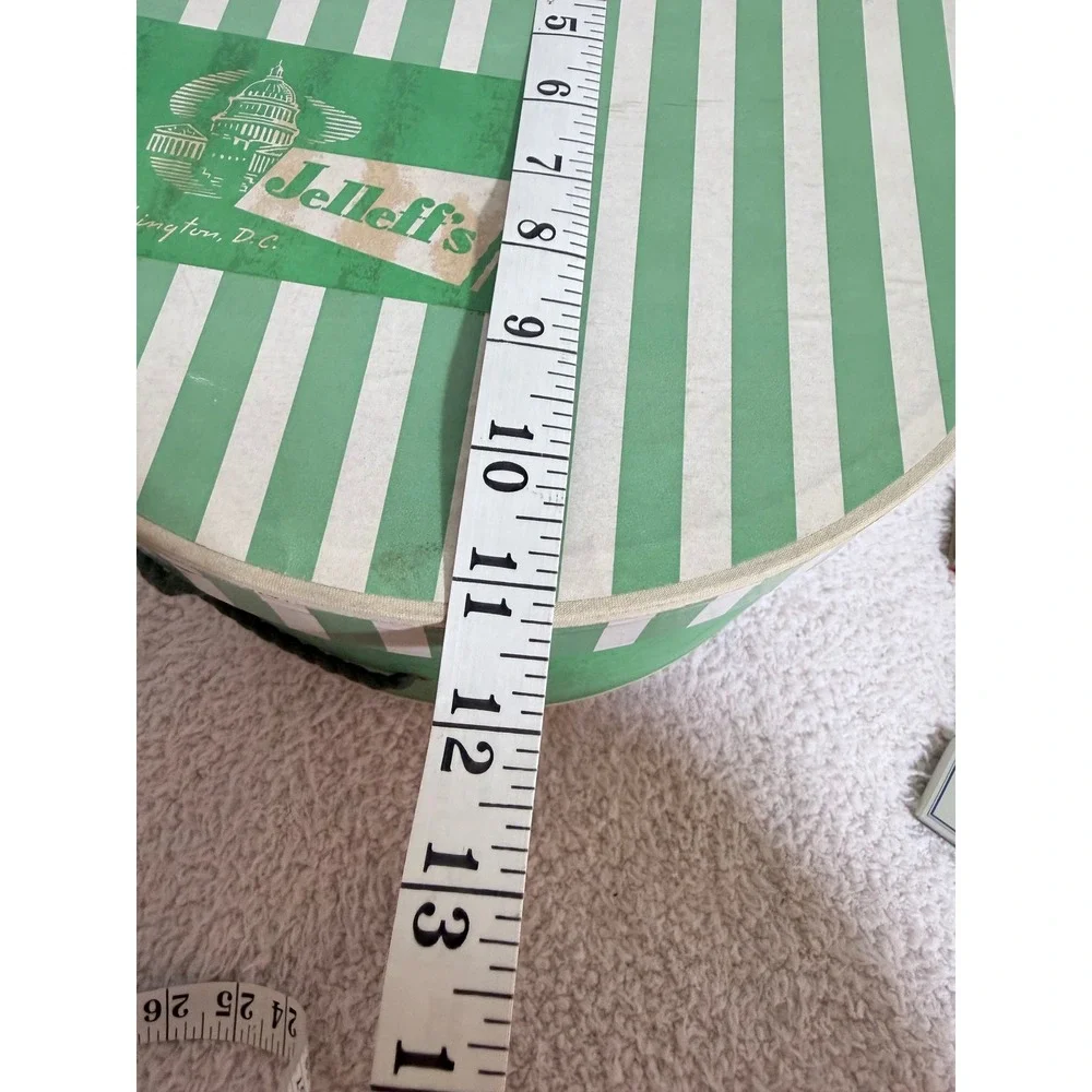 Vintage Jelleffs Washington DC Hat Box Green Striped Round Storage Case 12.5in